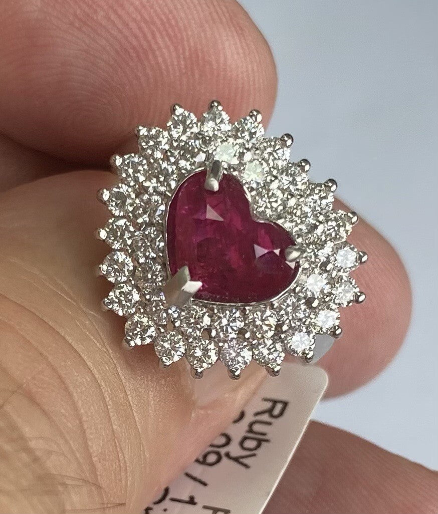 Unheated 2.09ct Burma Ruby & Diamond Platinum Ring + Certificate