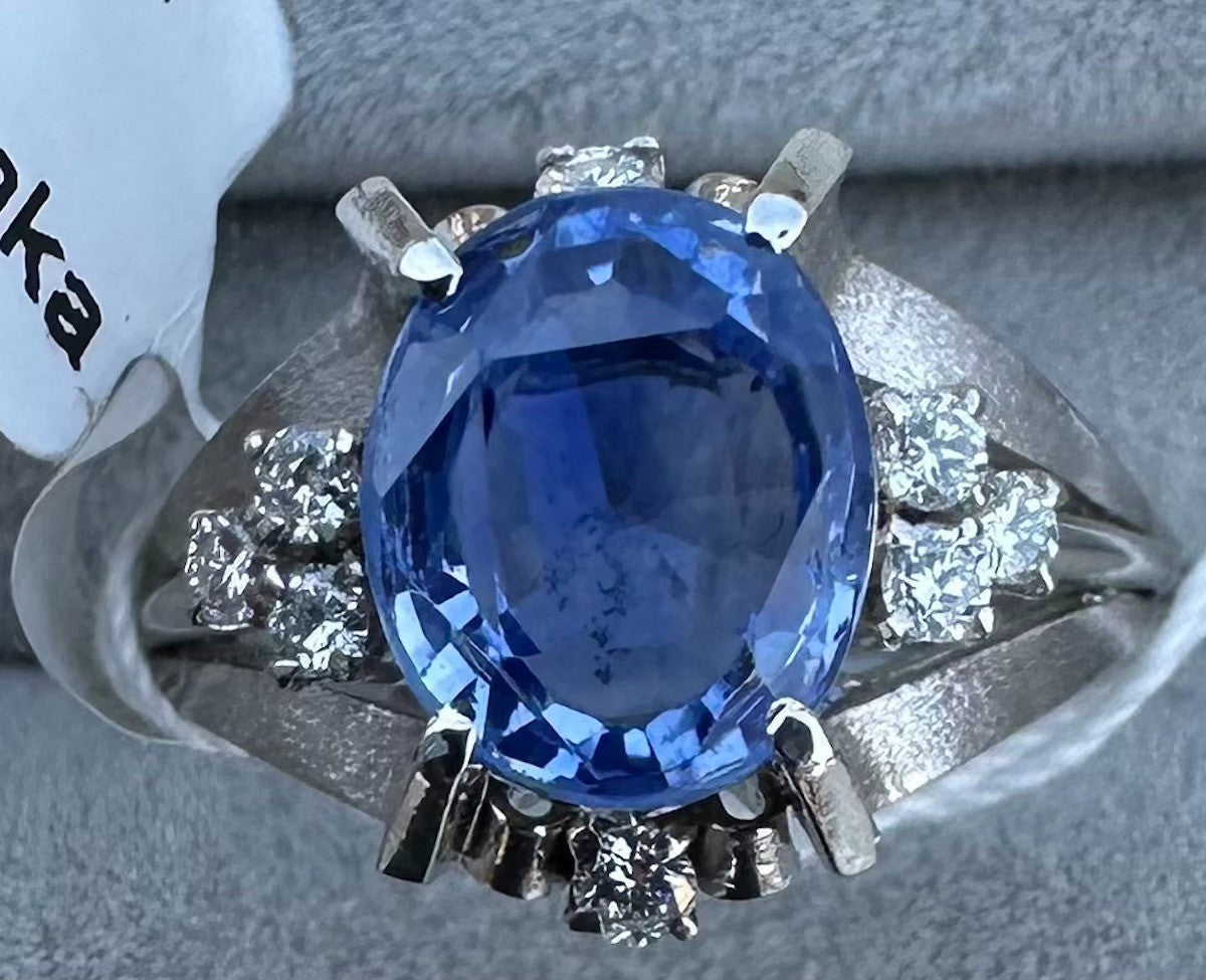 Sensational Unheated 2.91ct Blue Sapphire Platinum & Diamond Ring