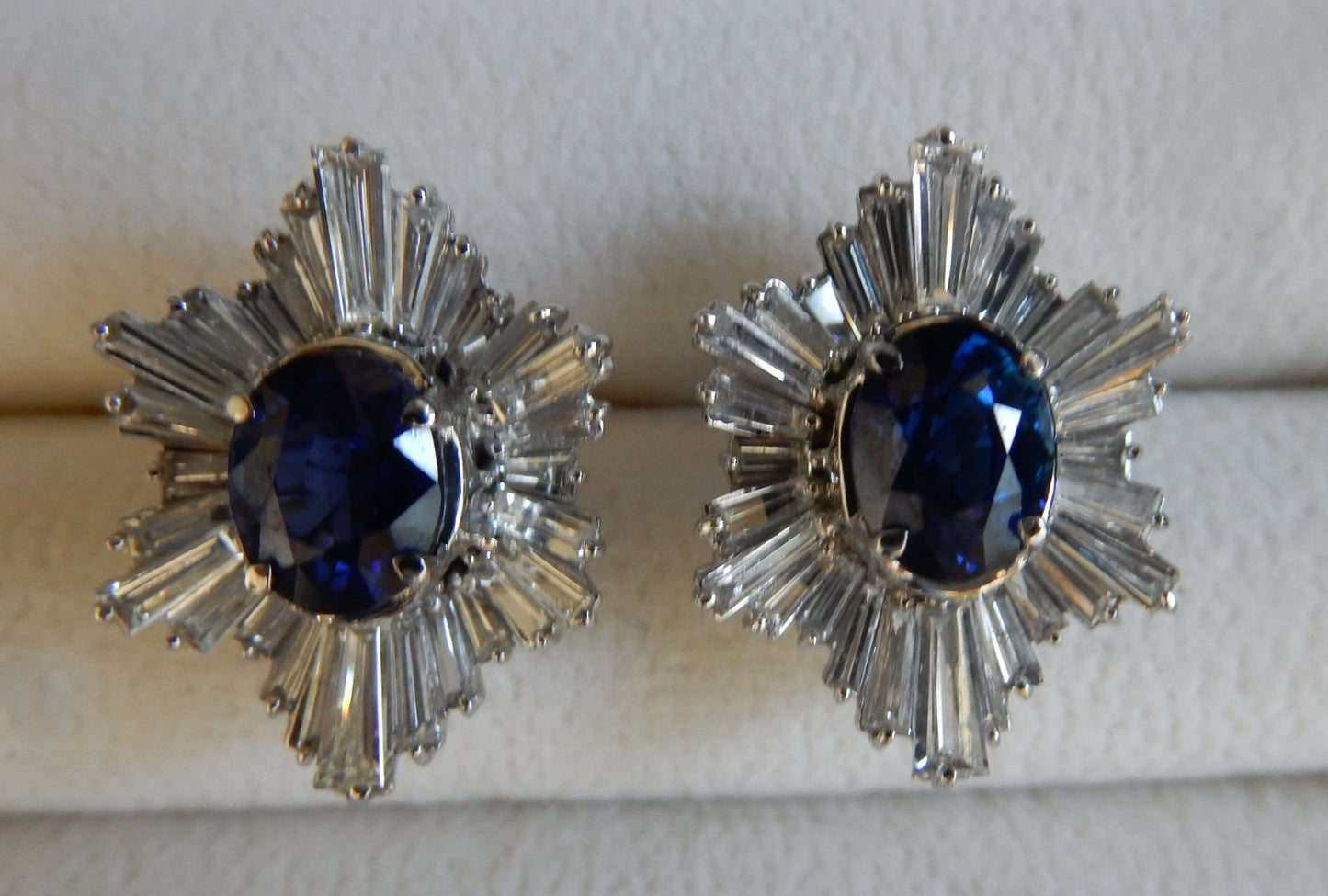 A Superb Pair Of 5.07ct Ceylon Blue Sapphire & Diamond 18k Earrings