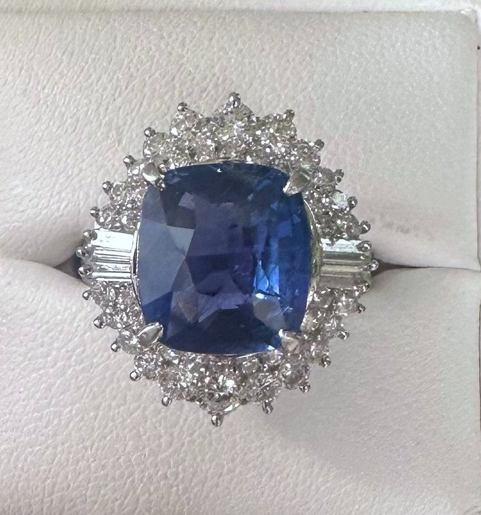 Unheated 6.00ct Blue Sapphire No Heat Platinum & Diamond Ring AIGS - Stunning!