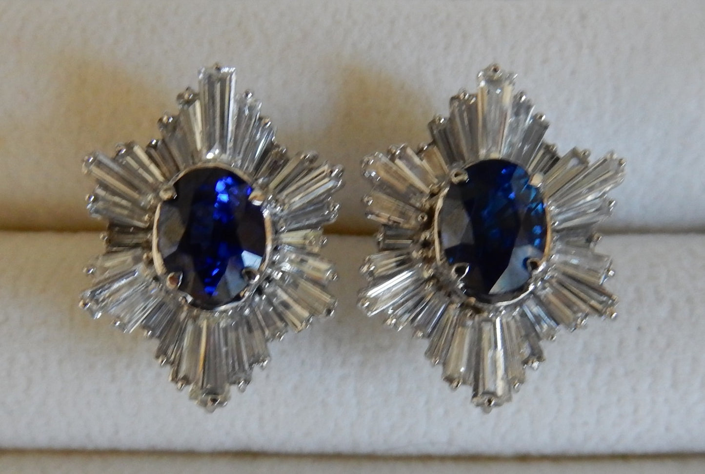 A Superb Pair Of 5.07ct Ceylon Blue Sapphire & Diamond 18k Earrings