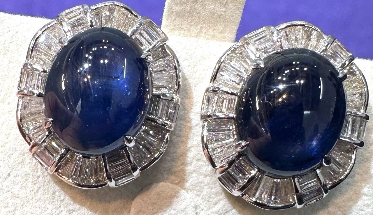 A Delightful 21.25ct Royal Blue Sapphire 18k & Diamond Earrings