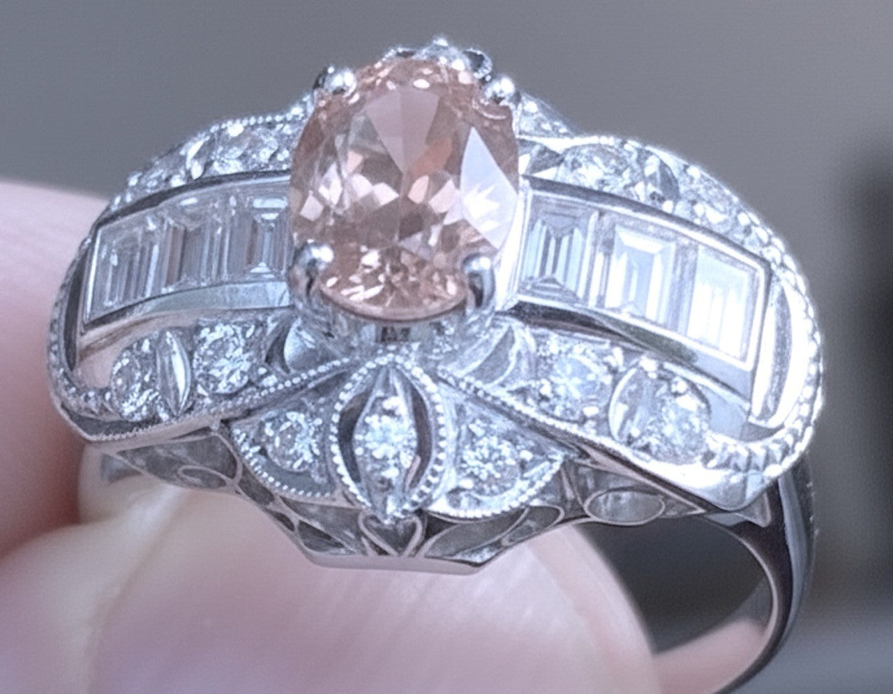 Unheated 1.23ct Padparadscha Sapphire & Diamond Ring GIA - Extraordinary!