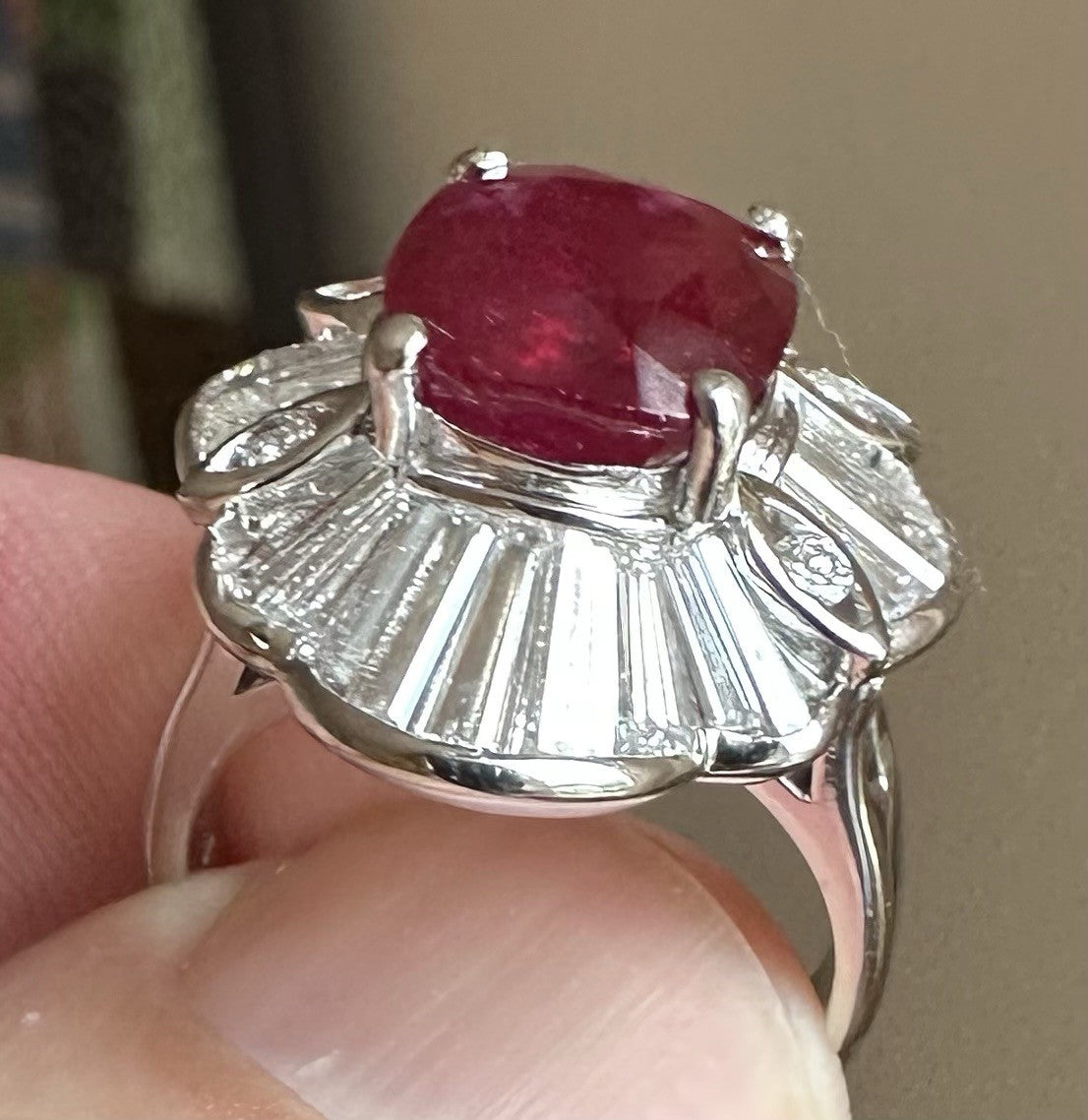 A Sensational 4.26ct ‘Pigeon’s  Blood’ Thai Ruby & Diamond Platinum Ring