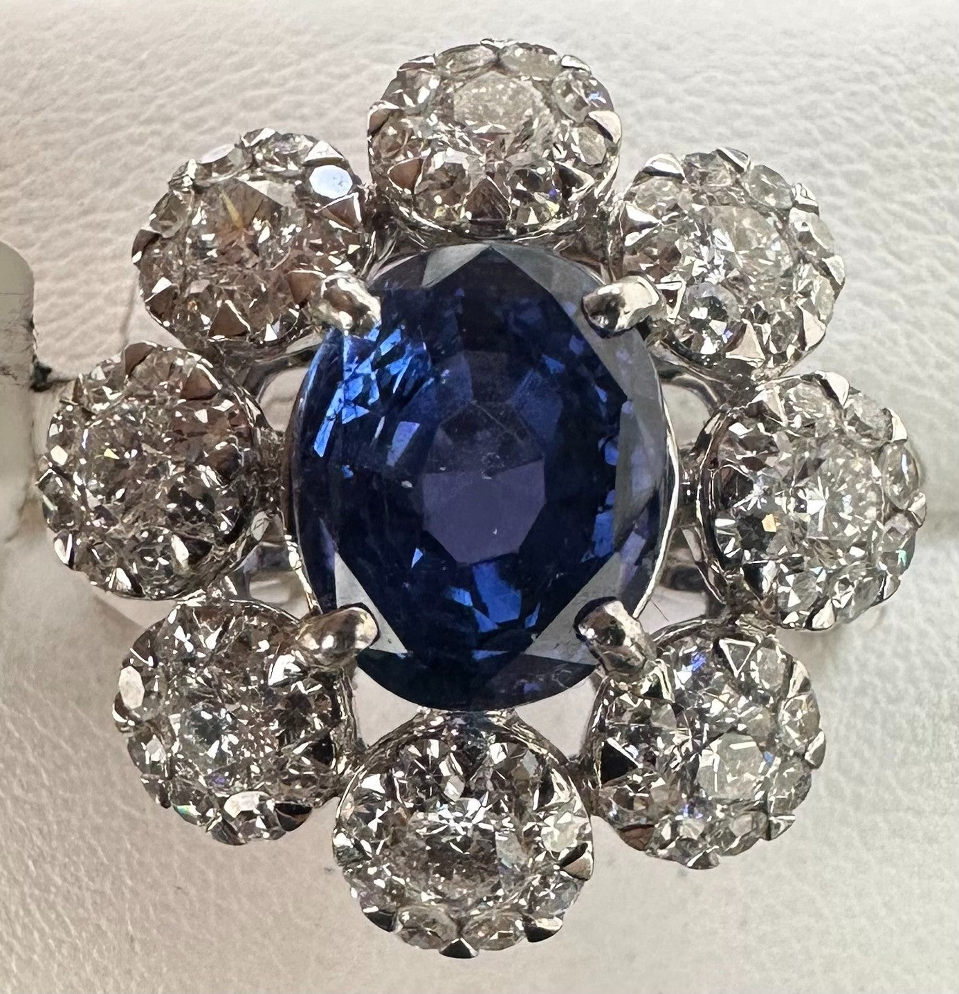 Unheated 5.11ct Blue Sapphire No Heat 18k & Diamond Ring AIGS - Stunning!