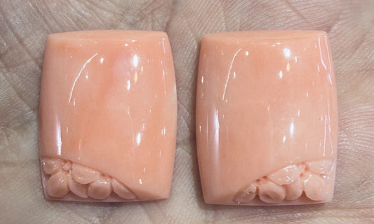 A Beautiful Pair of Carved Angel Skin Coral For Earrings