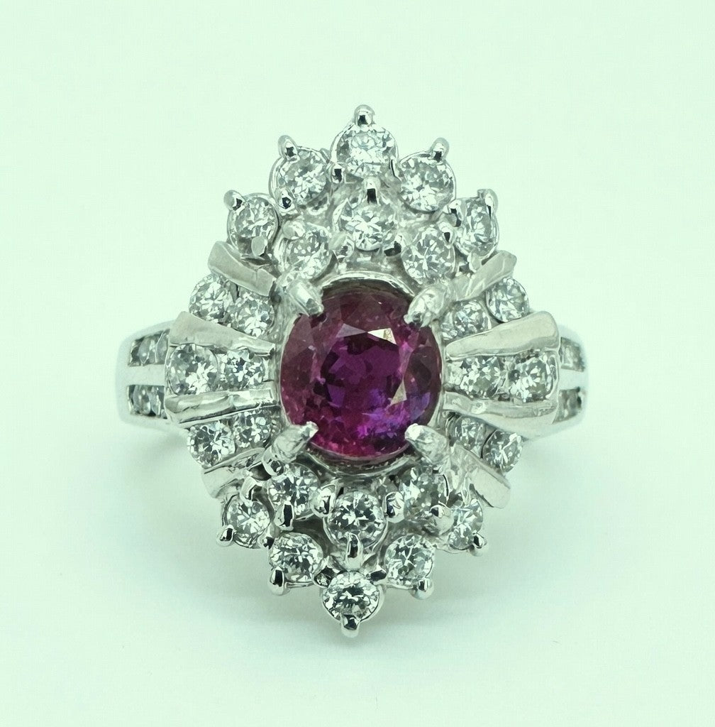 Unheated 1.12ct Burma Ruby Platinum Diamond Ring GIA No Heat - Exquisite!