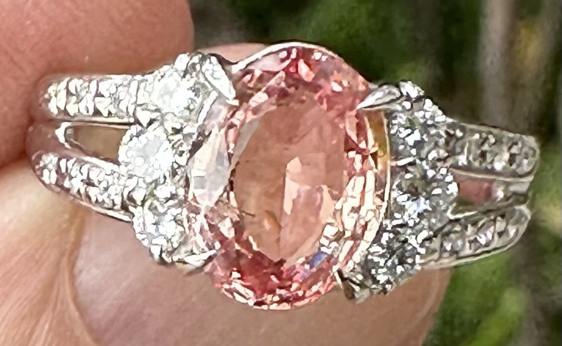 An Extraordinary Unheated 2.12ct Padparadscha Sapphire & Diamond Ring GRS