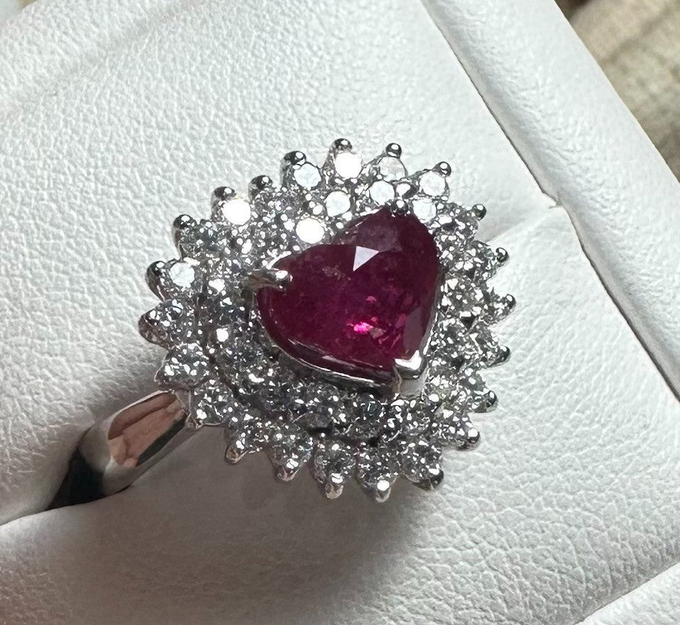 Unheated 2.09ct Burma Ruby & Diamond Platinum Ring + Certificate