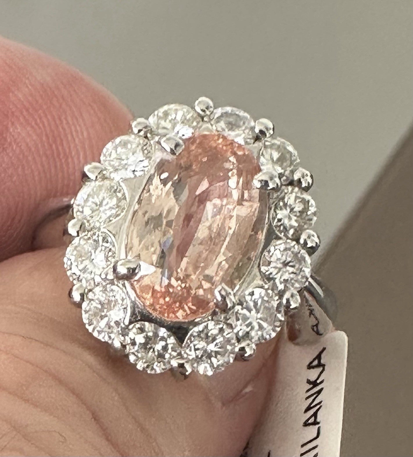 An Extraordinary Unheated 3.91ct Padparadscha Sapphire & Diamond Ring GIA