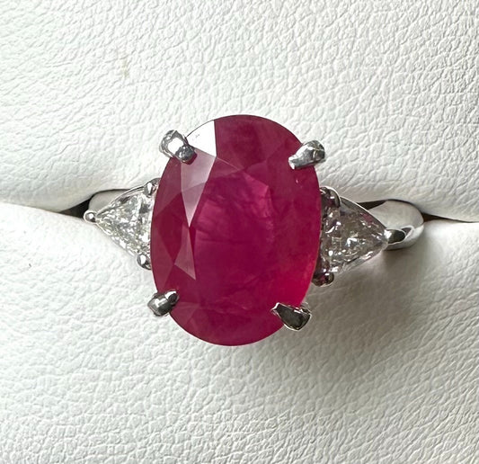 4.95ct Burma Ruby & Diamond Platinum Ring + Certificate
