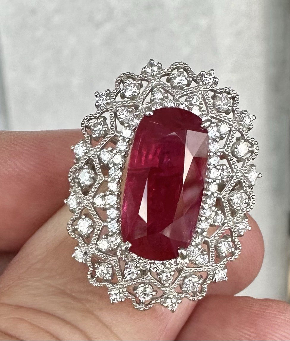 A Stunning 7.05ct Burma Ruby & Diamond Ring