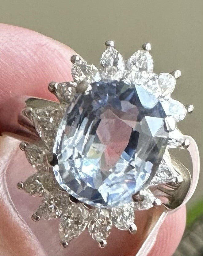A Delightful 4.42ct Unheated Light Blue Sapphire Platinum & Diamond Ring GIA