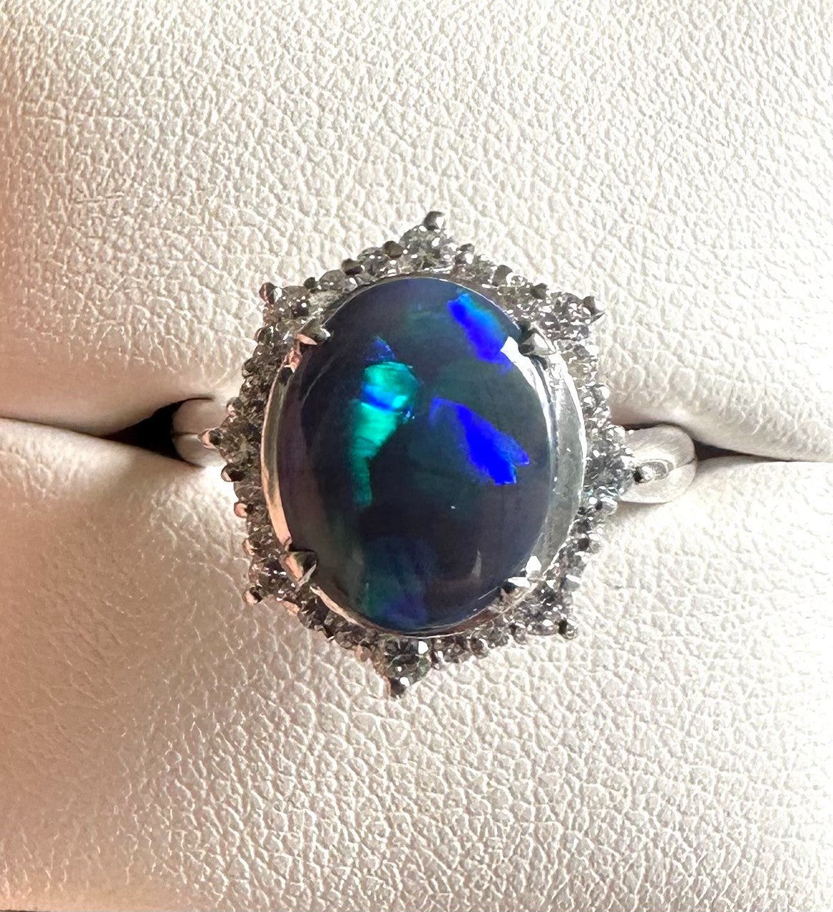 An Exquisite 2.35ct Australian Black Opal & Diamond Platinum Ring