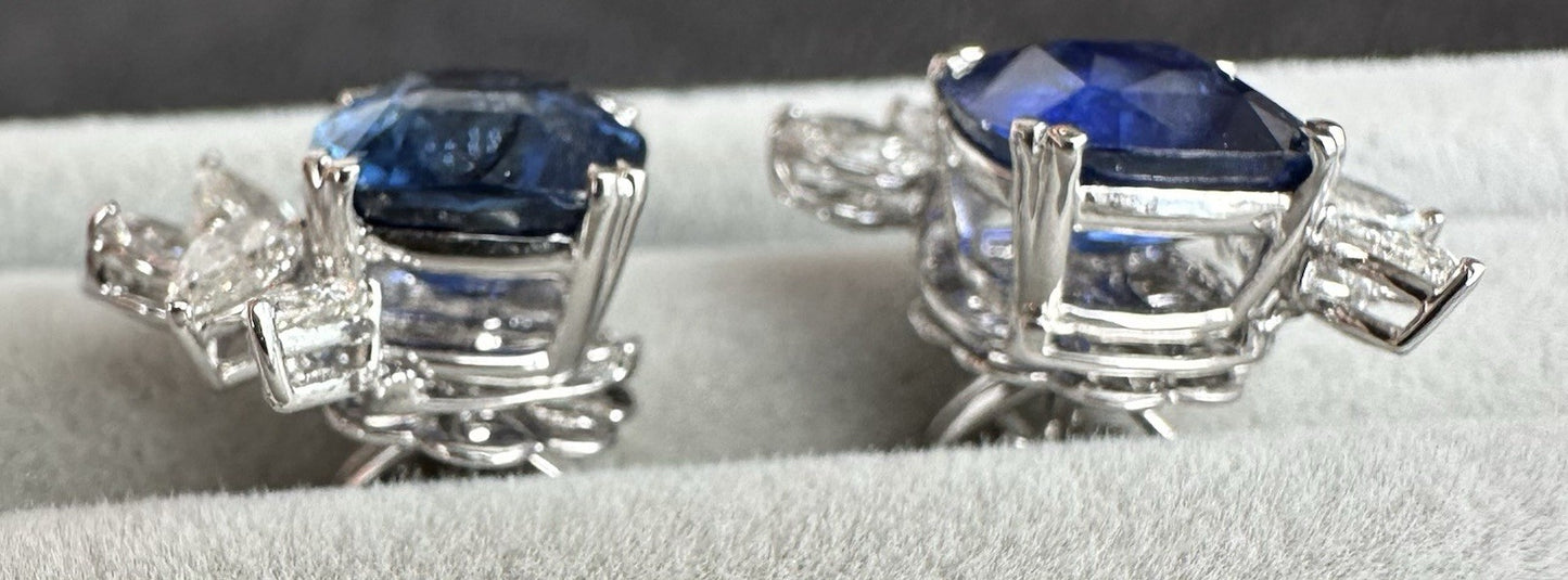 A Superb Pair Of 6.37ct Ceylon Blue Sapphire & Diamond 18k Earrings