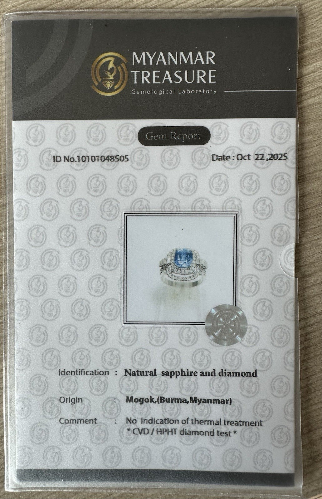 Burma 3.65ct Unheated Blue Sapphire 18k Ring & Cert - No Heat