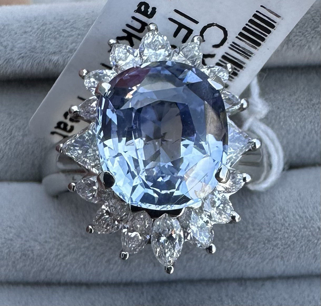 A Delightful 4.42ct Unheated Light Blue Sapphire Platinum & Diamond Ring GIA