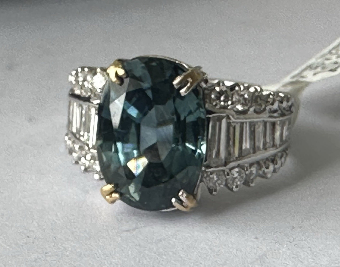 An Extraordinary 7.87ct Unheated Teal Sapphire & Diamond Platinum Ring AIGS Cert
