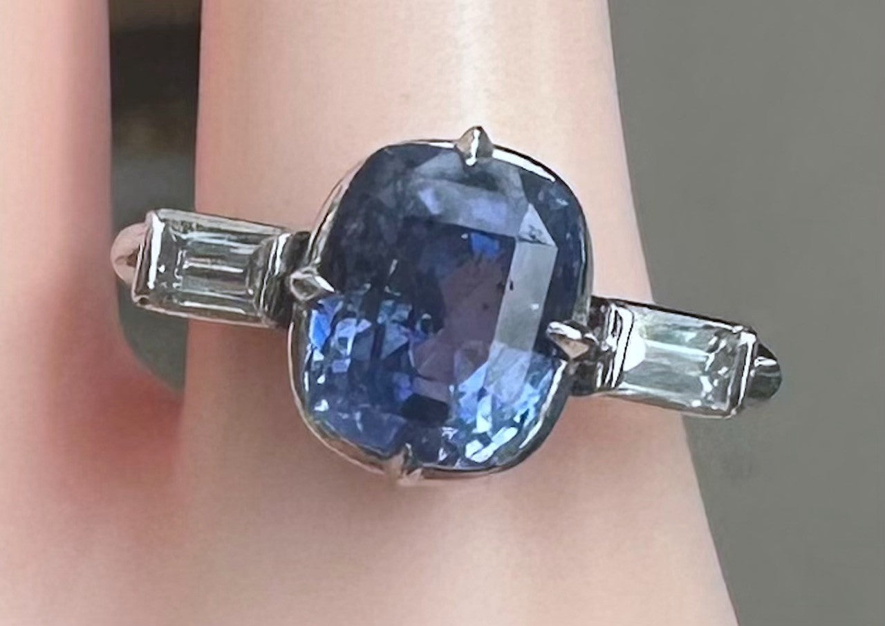 Unheated 3.14ct Blue Sapphire Platinum & Diamond Ring GIA