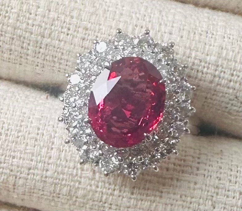 A Magnificent 3.03ct Unheated Burma Red Spinel & Diamond Ring