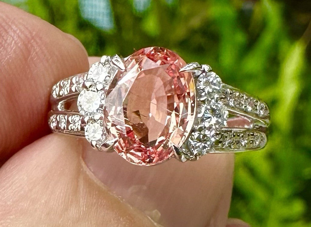 An Extraordinary Unheated 2.12ct Padparadscha Sapphire & Diamond Ring GRS