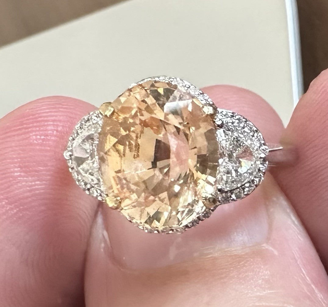 A Magnificent No Heat Unheated 5.64ct Padparadscha Sapphire Ring & Lotus Cert