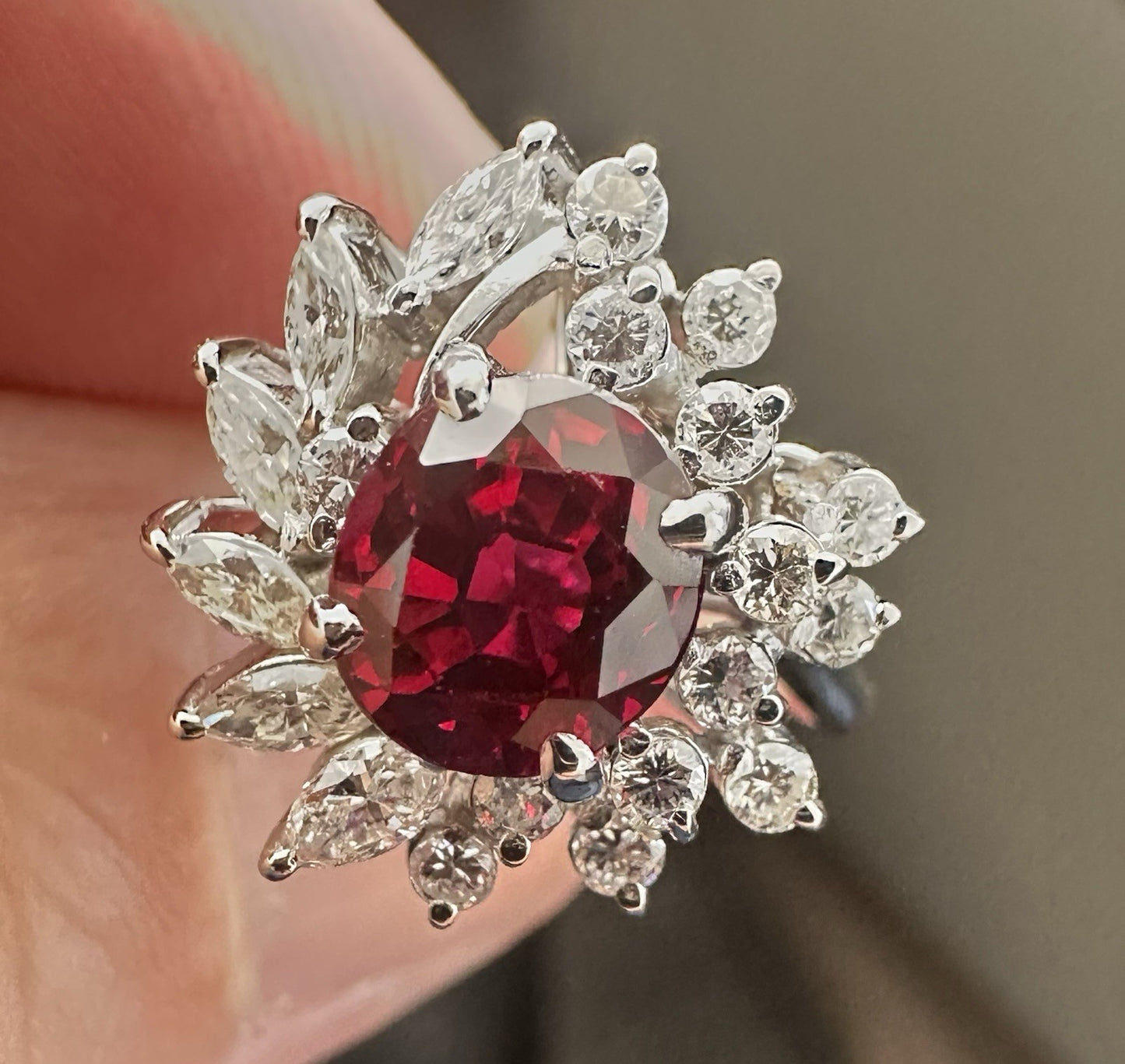 2.03ct ‘Pigeon’s  Blood’ Thai Ruby & Diamond Platinum Ring