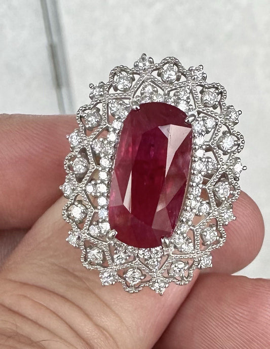 A Stunning 7.05ct Burma Ruby & Diamond Ring