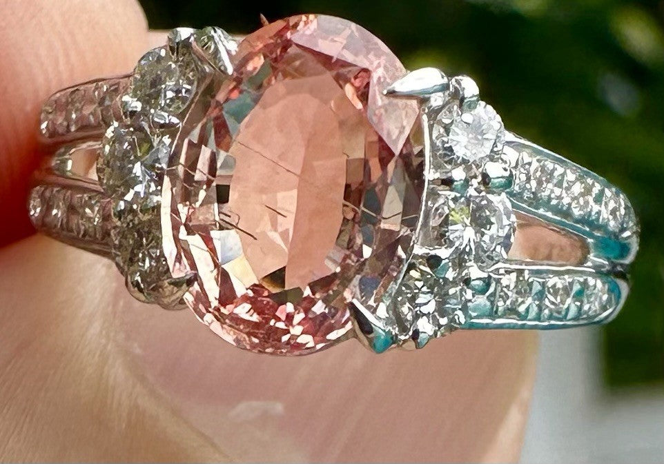 An Extraordinary Unheated 2.12ct Padparadscha Sapphire & Diamond Ring GRS