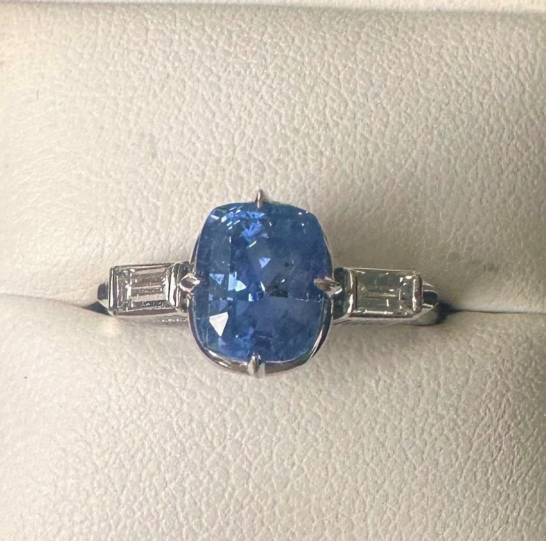 Unheated 3.14ct Blue Sapphire Platinum & Diamond Ring GIA