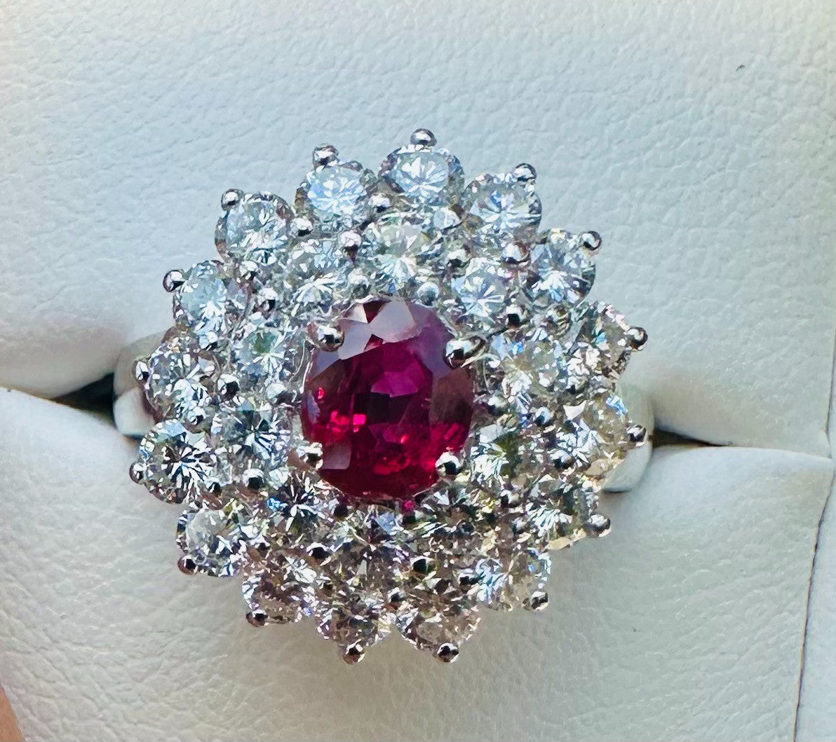 A Magnificent Unheated Burma 1.36ct Pigeon’s Blood Ruby & Diamond Ring GRS