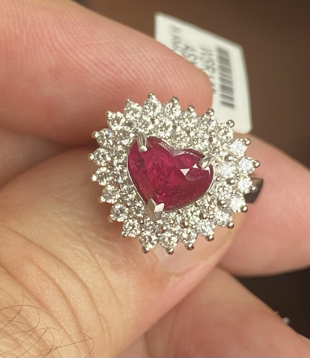 Unheated 2.09ct Burma Ruby & Diamond Platinum Ring + Certificate