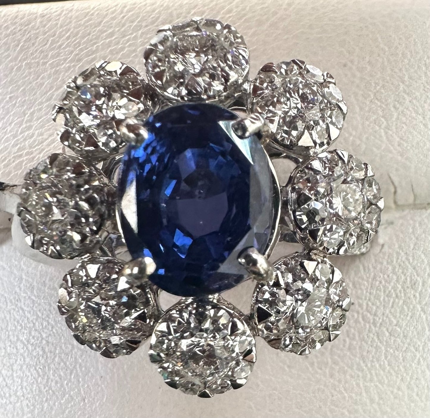 Unheated 5.11ct Blue Sapphire No Heat 18k & Diamond Ring AIGS - Stunning!