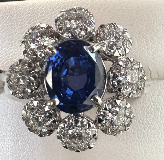Unheated 5.11ct Blue Sapphire No Heat 18k & Diamond Ring AIGS - Stunning!