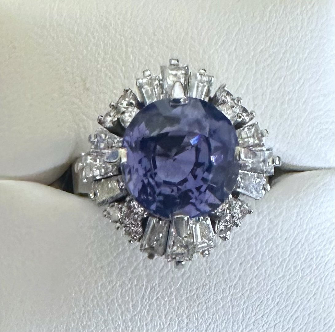 Unheated 5.65ct Purple Blue Sapphire No Heat Plat & Diamond Ring - Stunning!