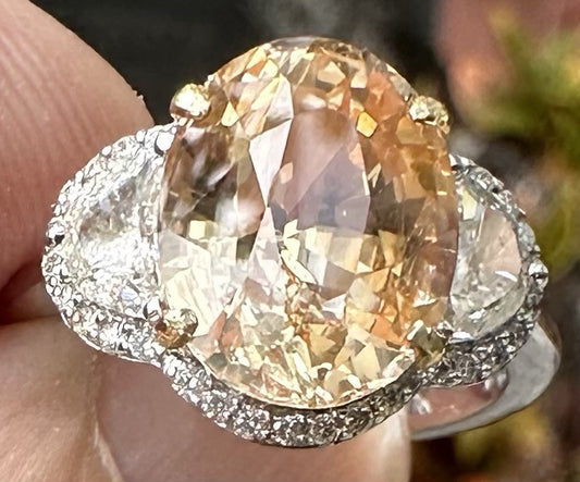 A Magnificent No Heat Unheated 5.64ct Padparadscha Sapphire Ring & Lotus Cert