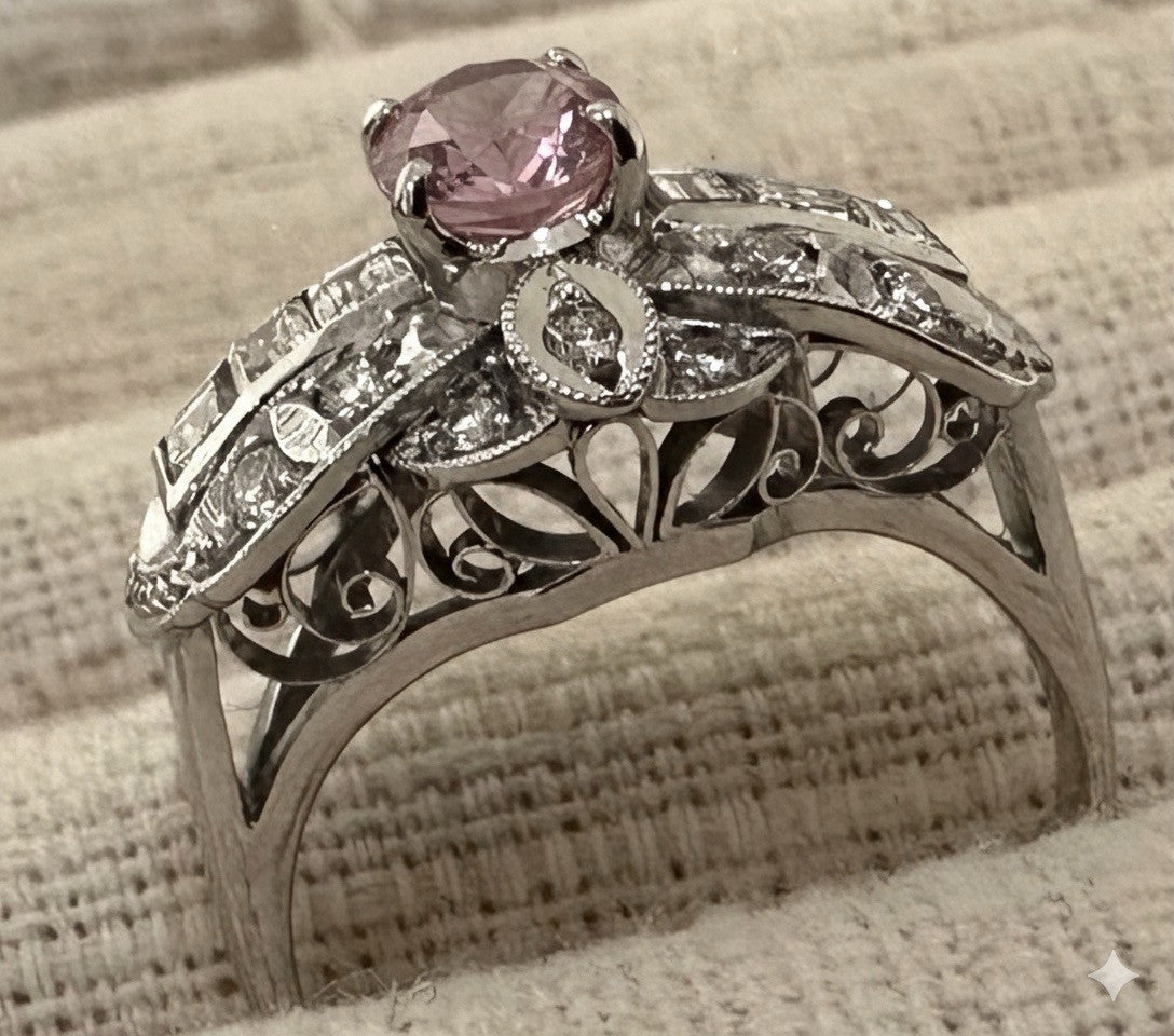 Unheated 1.23ct Padparadscha Sapphire & Diamond Ring GIA - Extraordinary!