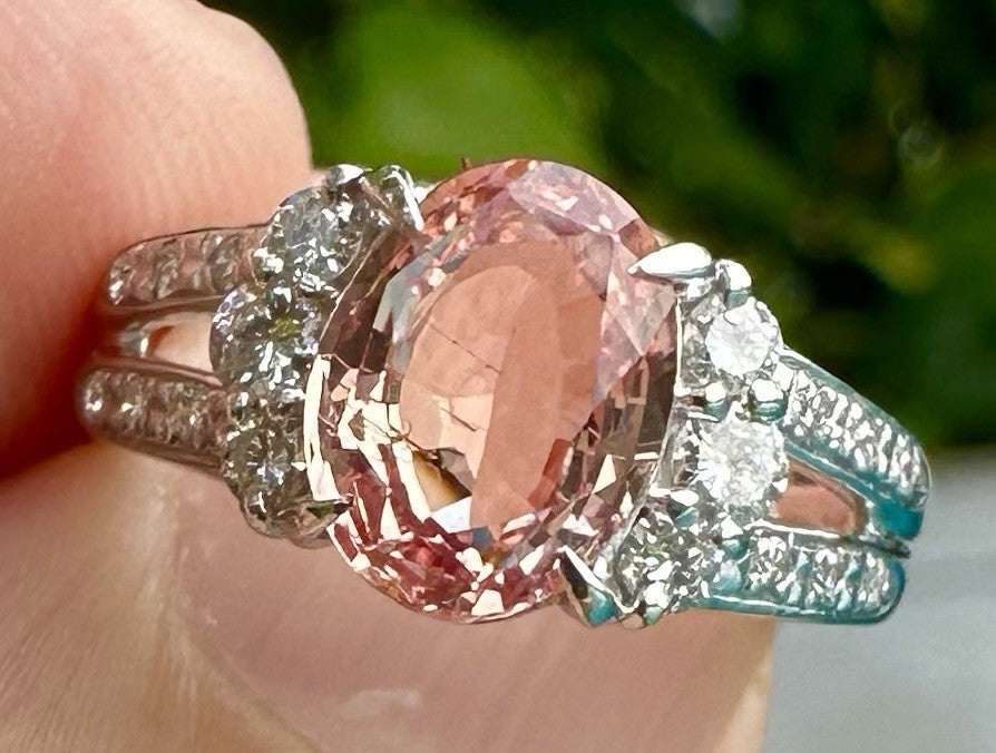 An Extraordinary Unheated 2.12ct Padparadscha Sapphire & Diamond Ring GRS