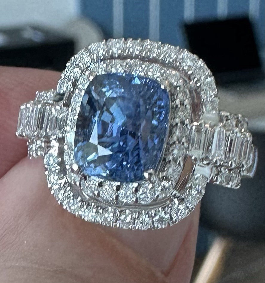 Burma 3.65ct Unheated Blue Sapphire 18k Ring & Cert - No Heat