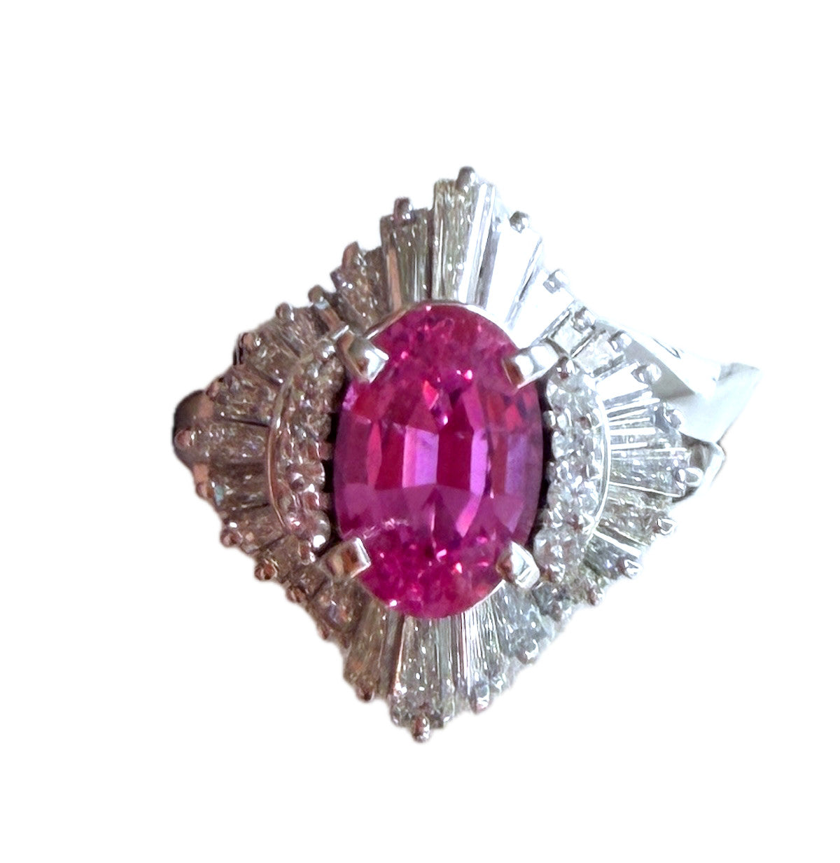 A Stunning 2.44ct Fuschia Pink Sapphire & Diamond Ring