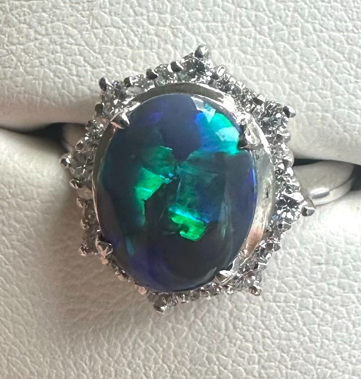 An Exquisite 2.35ct Australian Black Opal & Diamond Platinum Ring