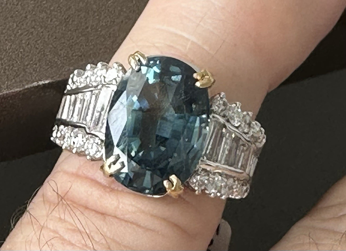 An Extraordinary 7.87ct Unheated Teal Sapphire & Diamond Platinum Ring AIGS Cert