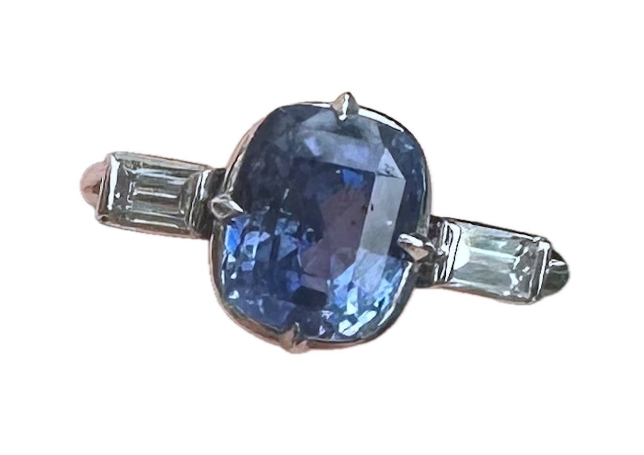Unheated 3.14ct Blue Sapphire Platinum & Diamond Ring GIA