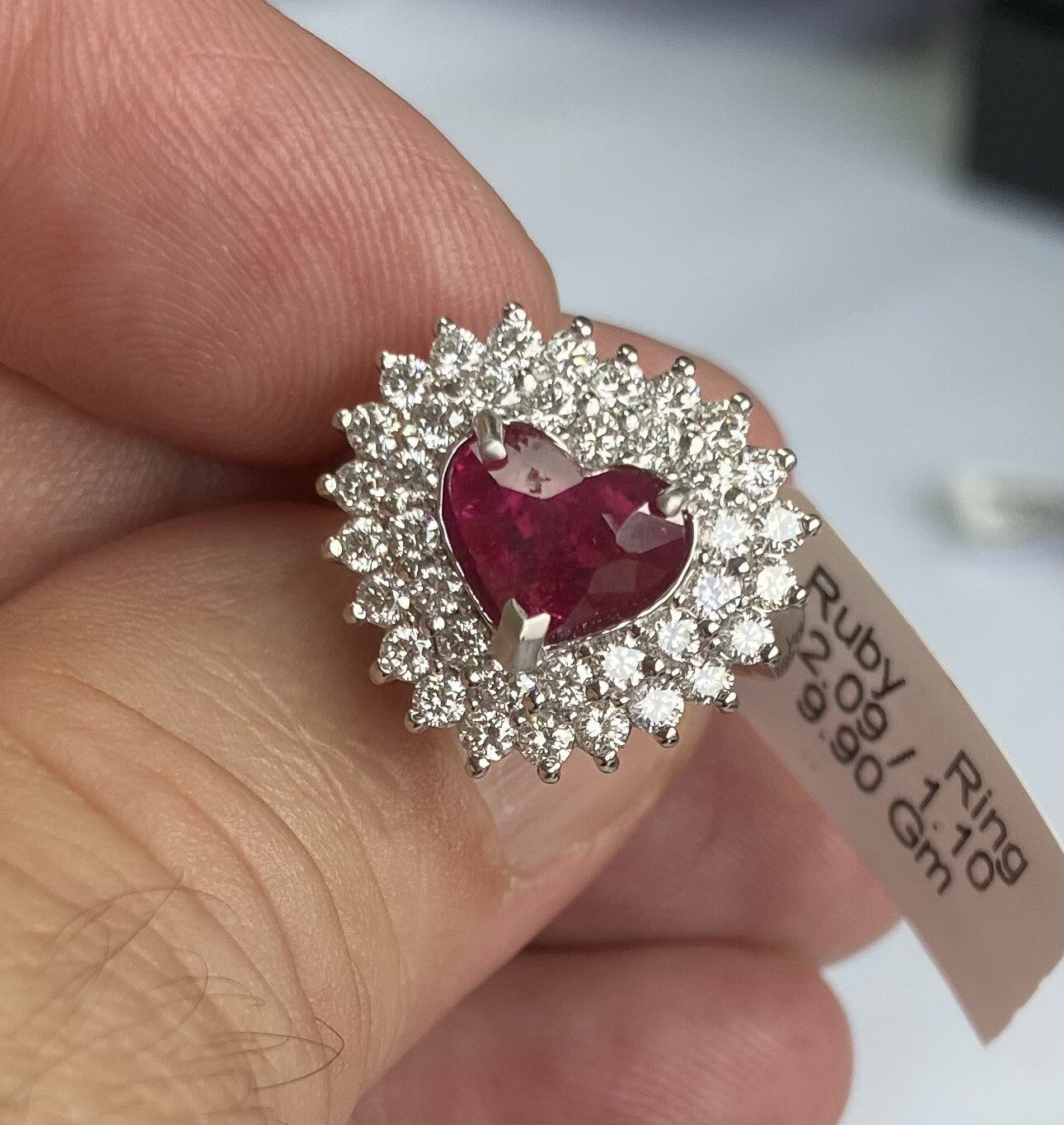 Unheated 2.09ct Burma Ruby & Diamond Platinum Ring + Certificate