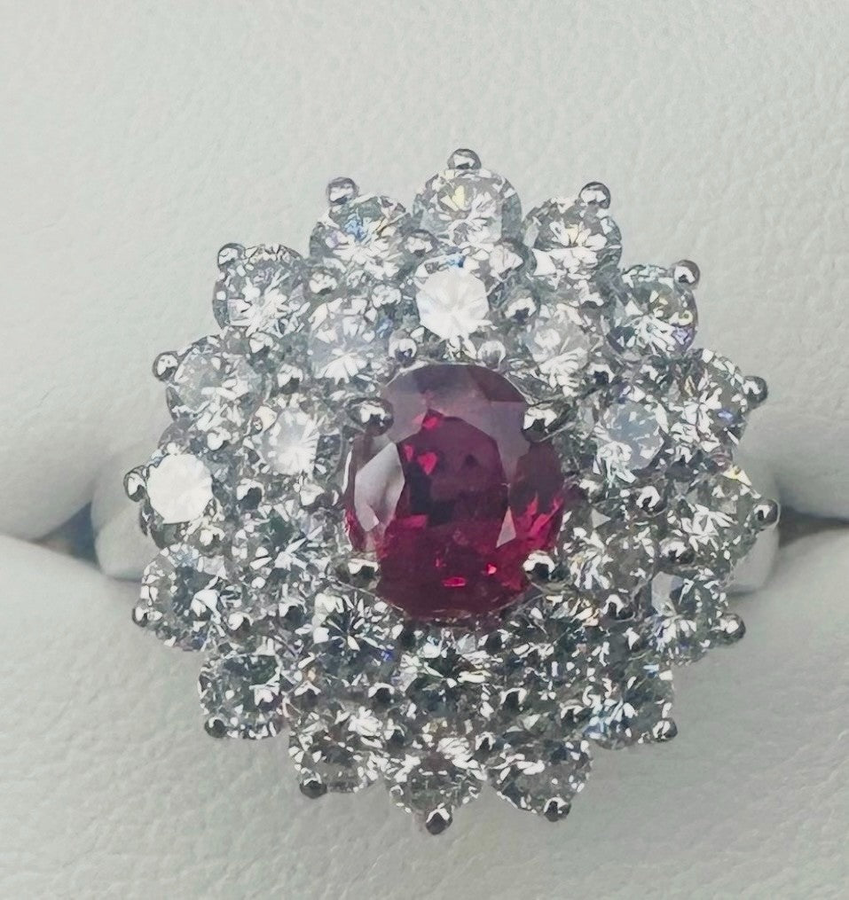 A Magnificent Unheated Burma 1.36ct Pigeon’s Blood Ruby & Diamond Ring GRS