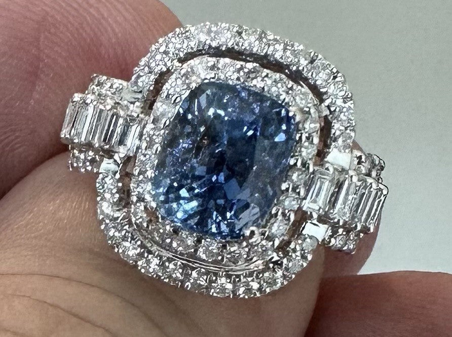 Burma 3.65ct Unheated Blue Sapphire 18k Ring & Cert - No Heat