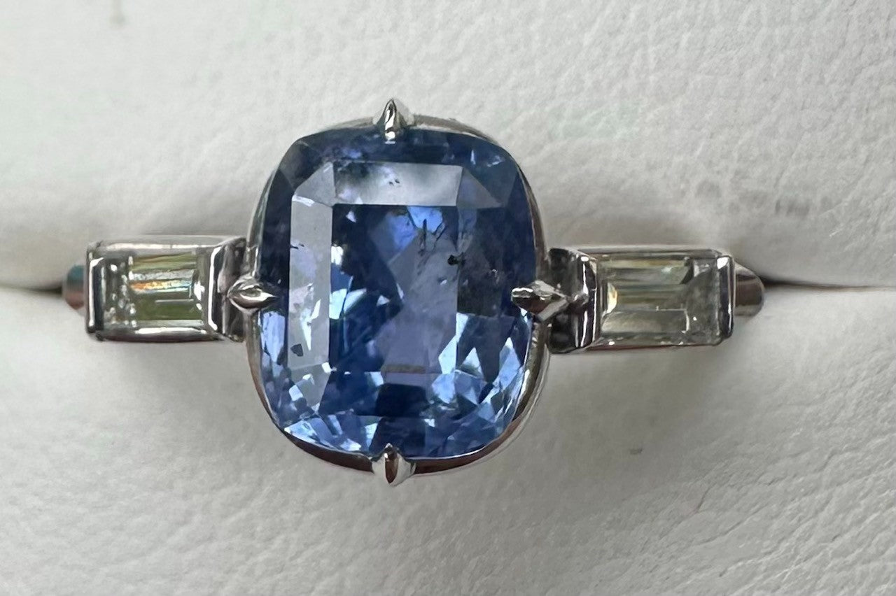Unheated 3.14ct Blue Sapphire Platinum & Diamond Ring GIA