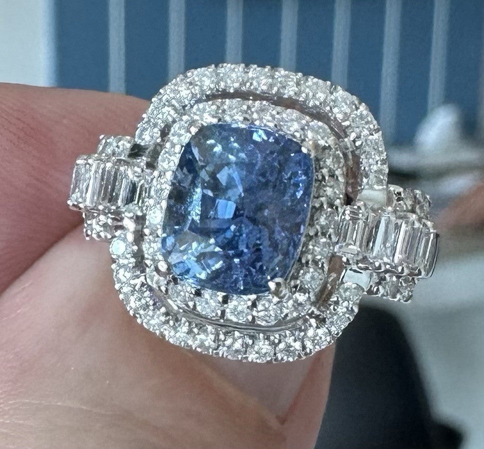 Burma 3.65ct Unheated Blue Sapphire 18k Ring & Cert - No Heat