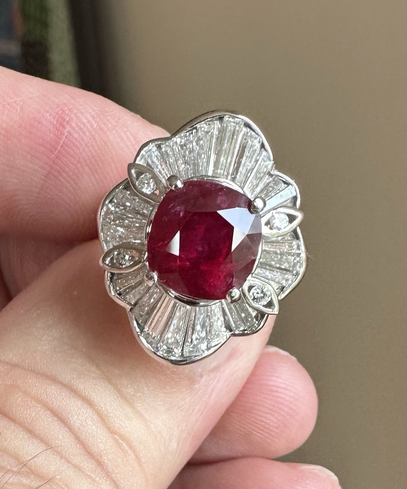 A Sensational 4.26ct ‘Pigeon’s  Blood’ Thai Ruby & Diamond Platinum Ring