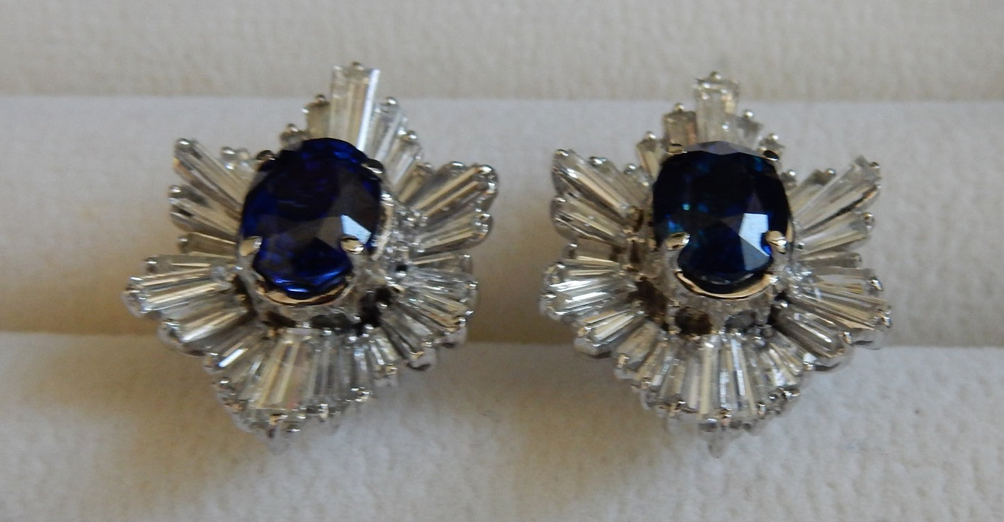 A Superb Pair Of 5.07ct Ceylon Blue Sapphire & Diamond 18k Earrings